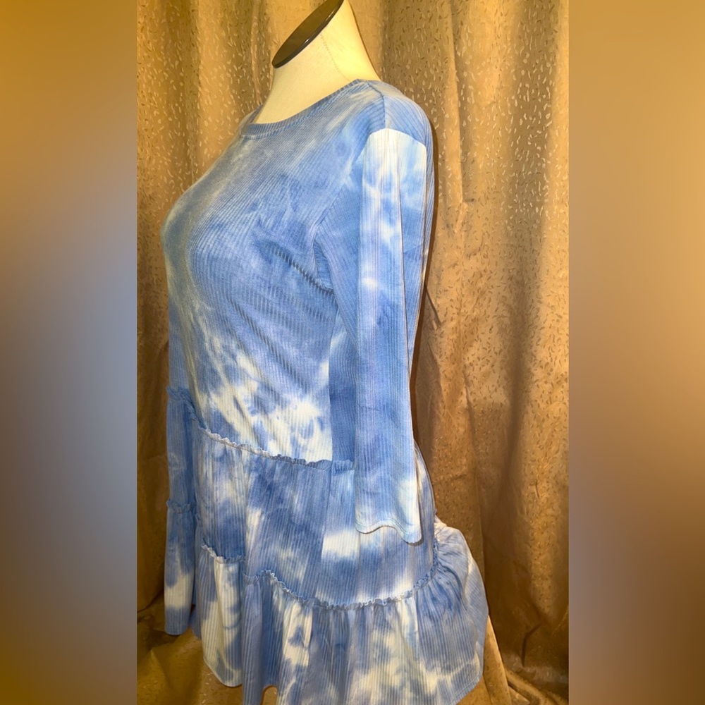Blue and white tye dye tier dress